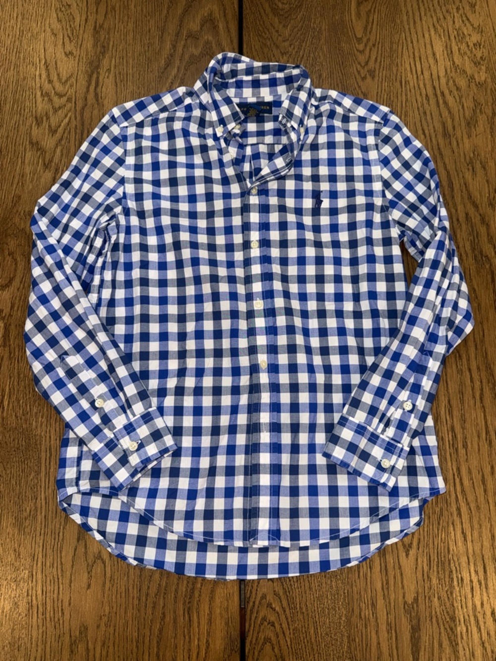 Polo by Ralph Lauren Blue and White Gingham Button-Down Shirt SZ L 14/16